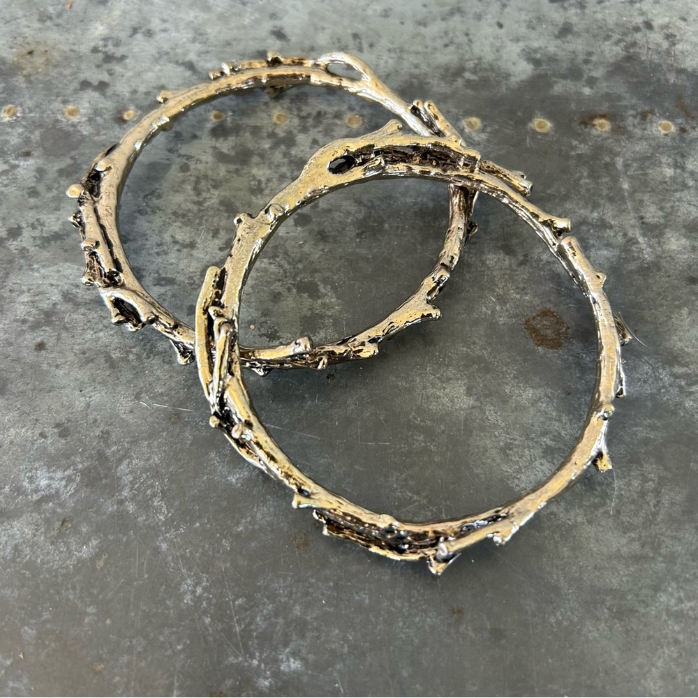 Vintage Brutalist Branch Bangle Bracelets Silver Tone Organic Twig Artisan Set